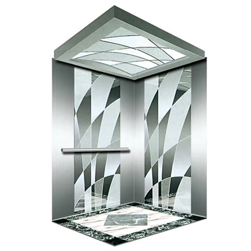 VTEP121 Modelo NV de gran venta para 6-8 personas, 630 kg, elevador de pasajeros moderno con aire acondicionado y sin engranajes, con piso de PVC de acero inoxidable