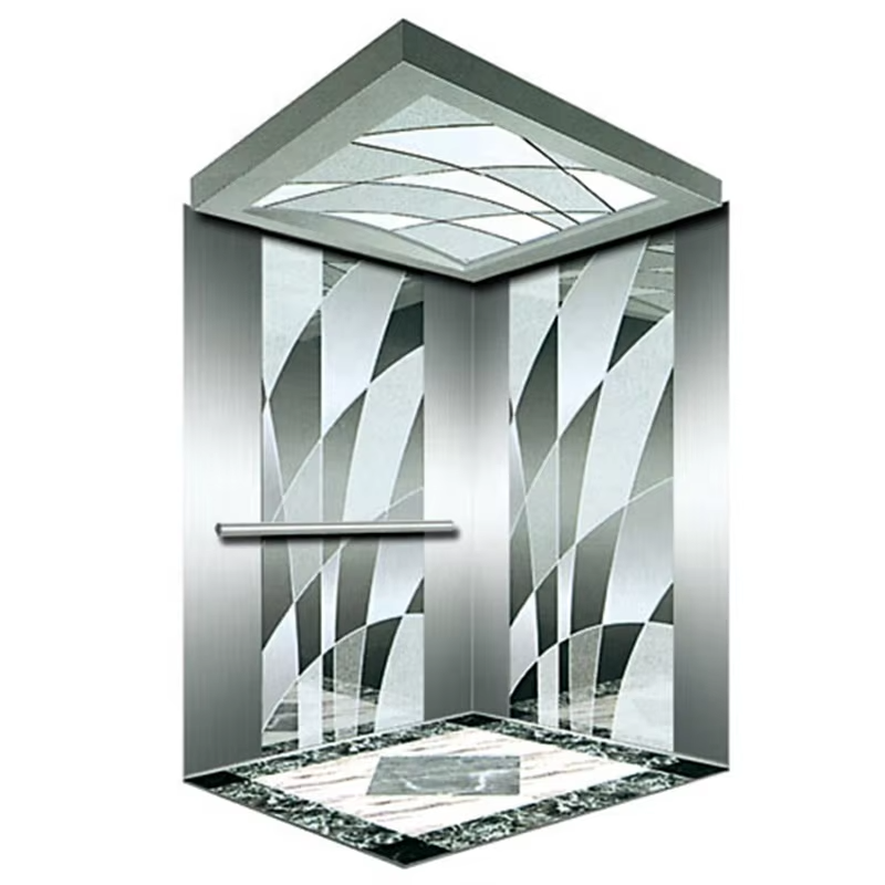 Cabina elevadora de pasajeros VTSP130 para hoteles con revestimiento LED decorativo para techo de construcción de acero inoxidable Garantía de 1 año