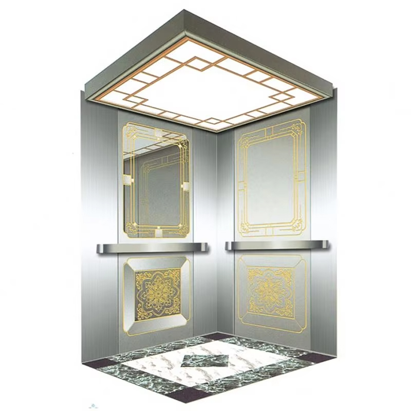 Cabina de ascensor de pasajeros VTSP134 con techo LED de bajo consumo Construcción de acero inoxidable Certificación ISO9001 Garantía de 1 año