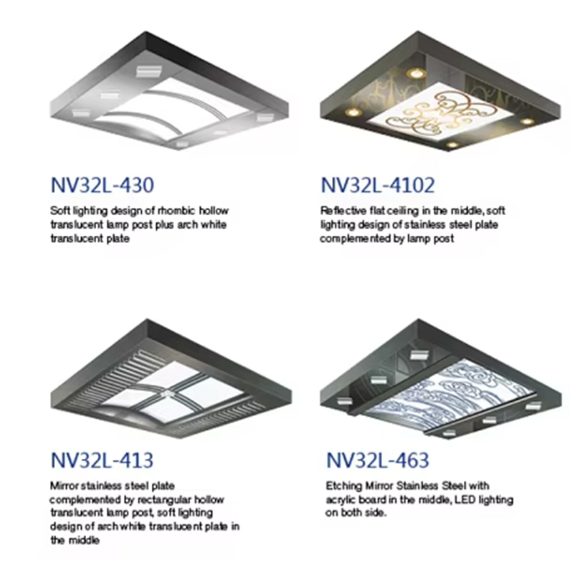 VTSP139 Decoración de cabina de ascensor Panel de techo de cabina de ascensor LED moderno Diseño de techo elevador de acero inoxidable